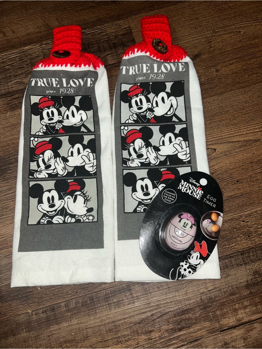 Disney Mickey and Minnie Mouse Hanging Towels with Minnie Egg Timer